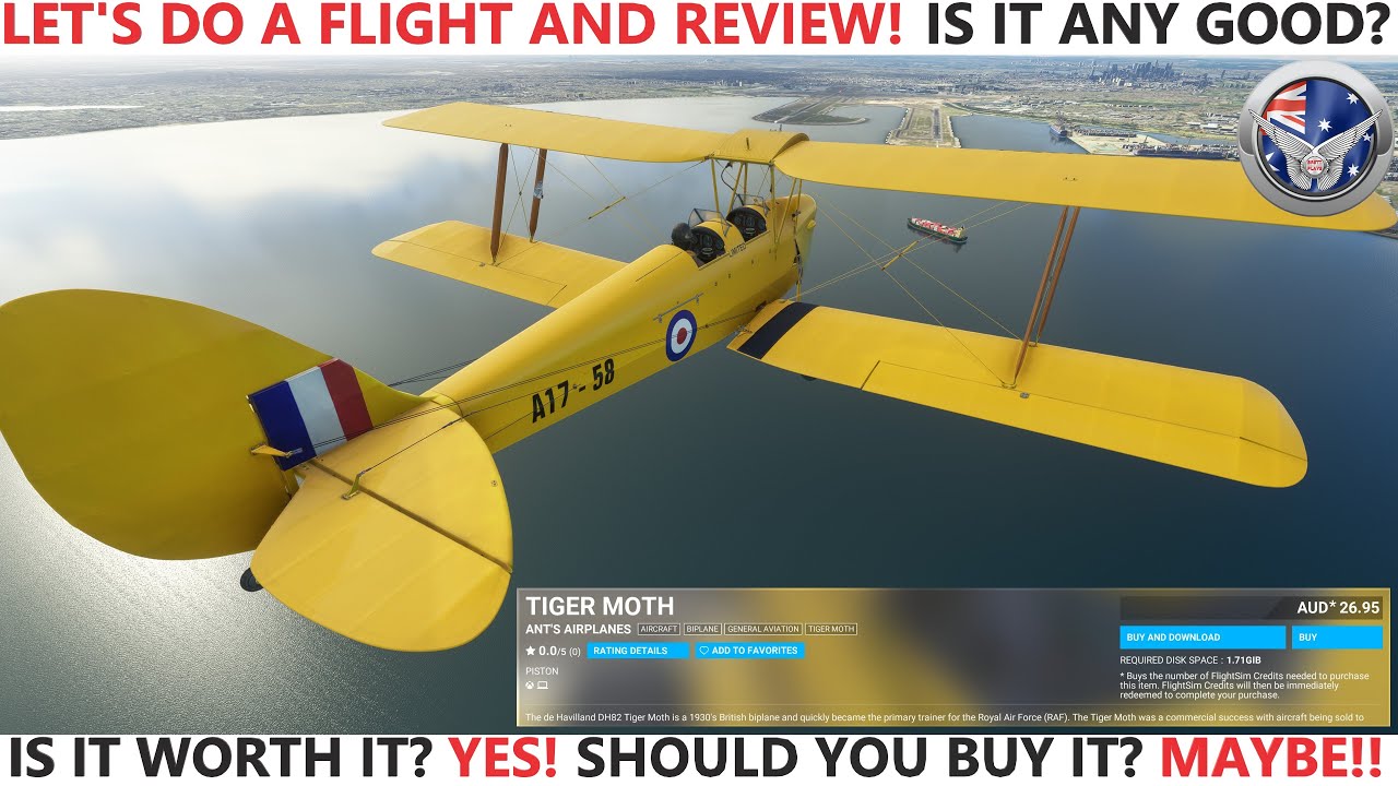 DH-82 Tiger Moth by Ant's Airplanes - Flight/Review - Microsoft Flight Simulator