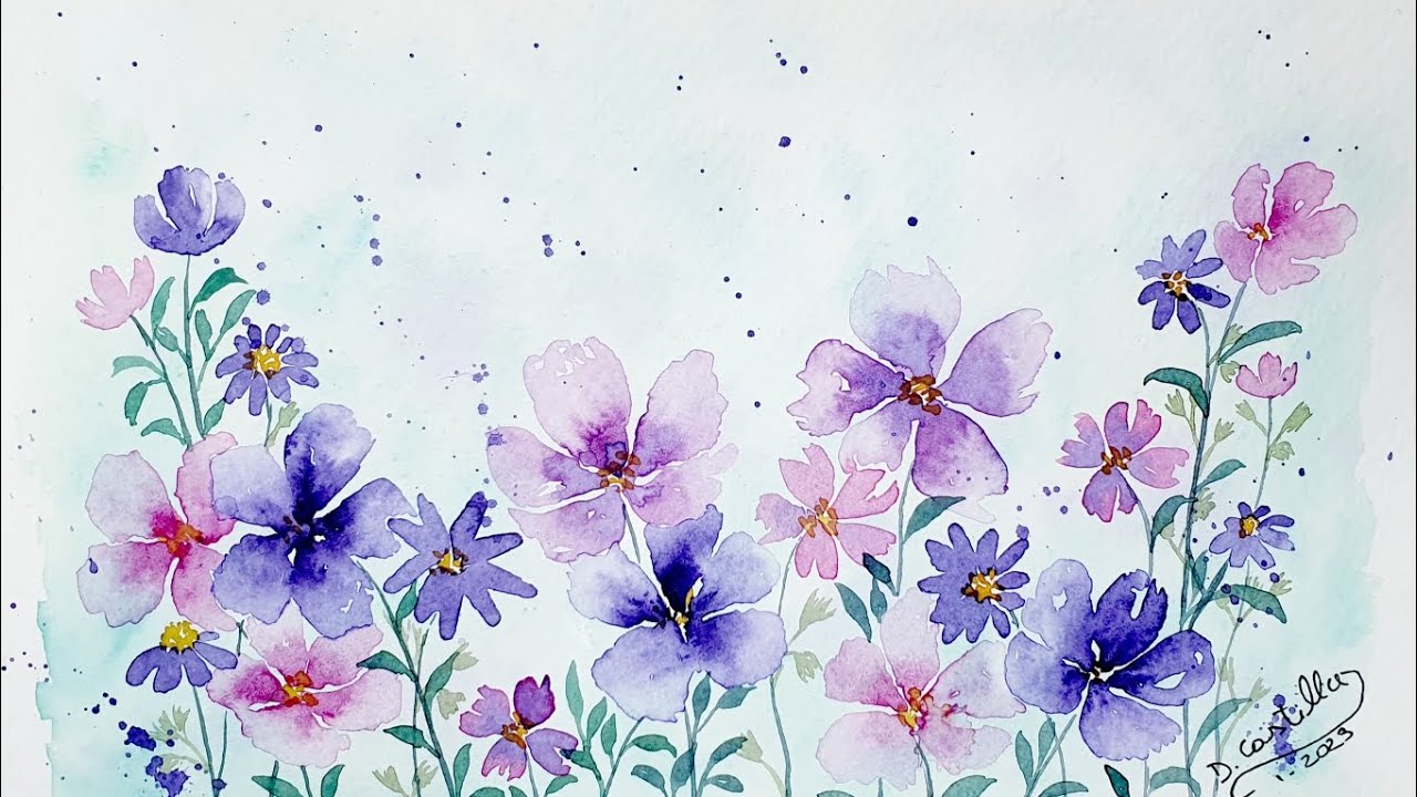 ACUARELA FLORAL DE TRAZO LIBRE Y SUELTO SIN DIBUJO