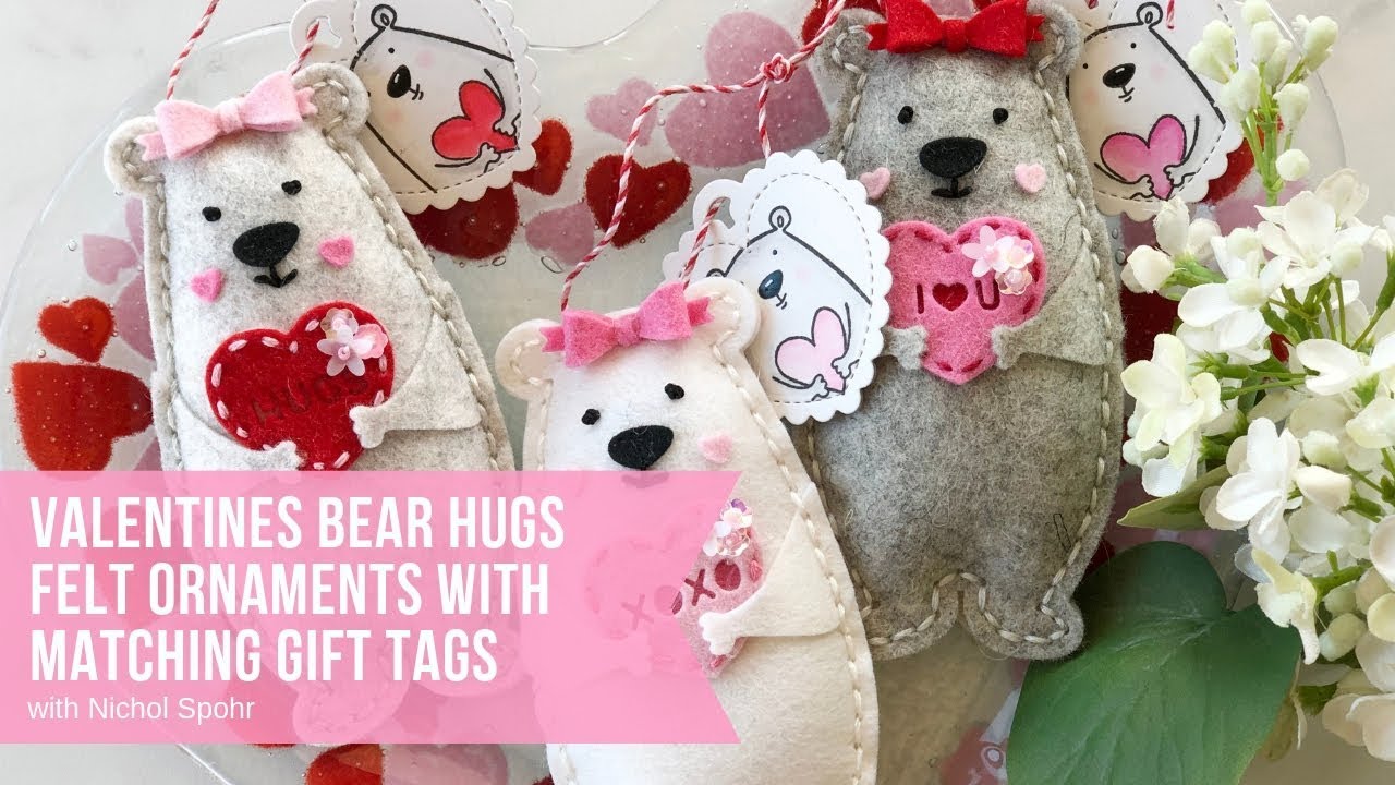 Valentines Felt Bear Hugs Ornaments with Matching Gift Tags