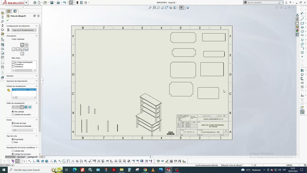 PLANO DE MUEBLE INOXIDABLE EN  SOLIDWORKS