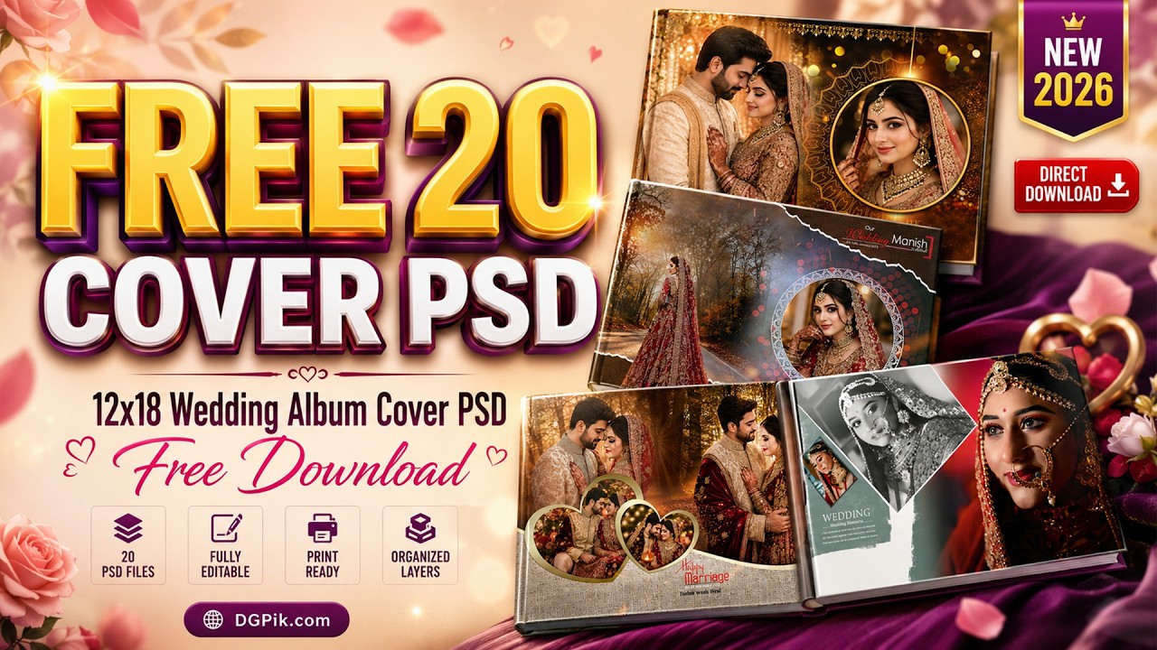 Free 20 Wedding Album Cover 12&times;18 PSD Templates Download