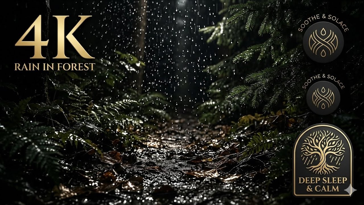 Instant Calm: 4K Rain in the Forest at Night. Pure Nature Sounds for Anxiety Relief & Insomnia