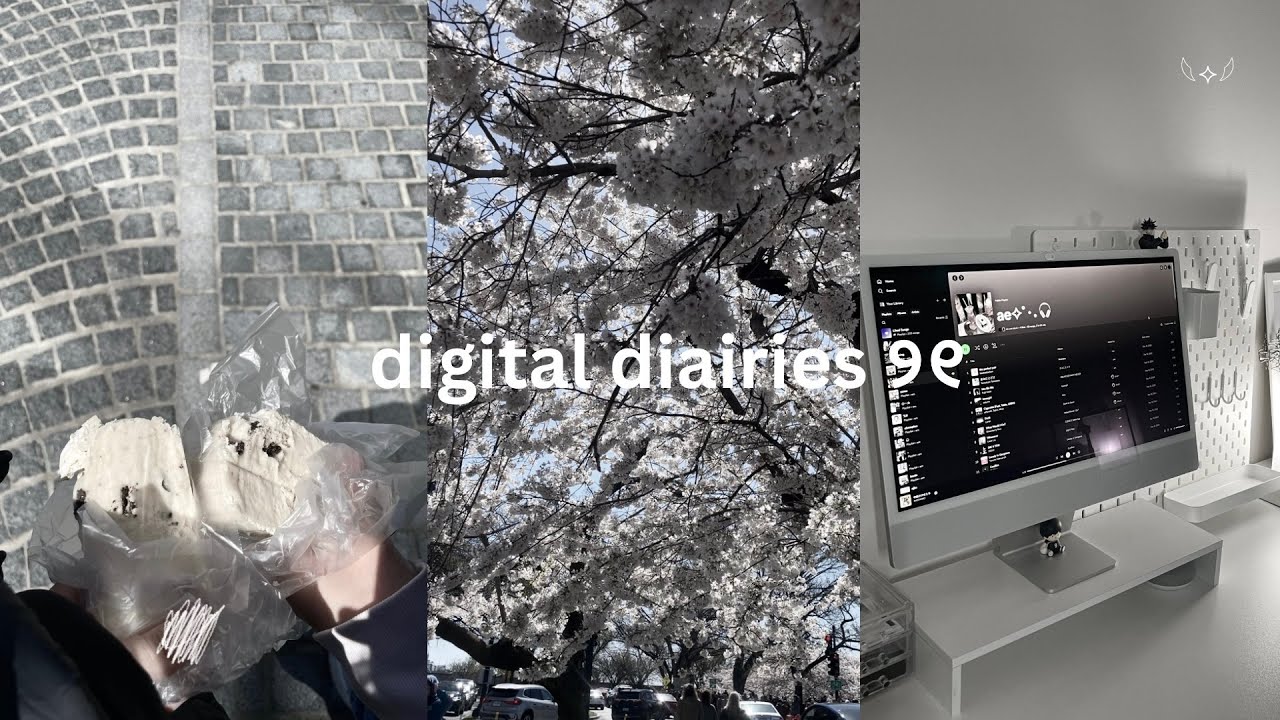 digital diaries 🍙 : aesthetic desk makeover, cherry blossoms, boston, matcha dessert, yummy food