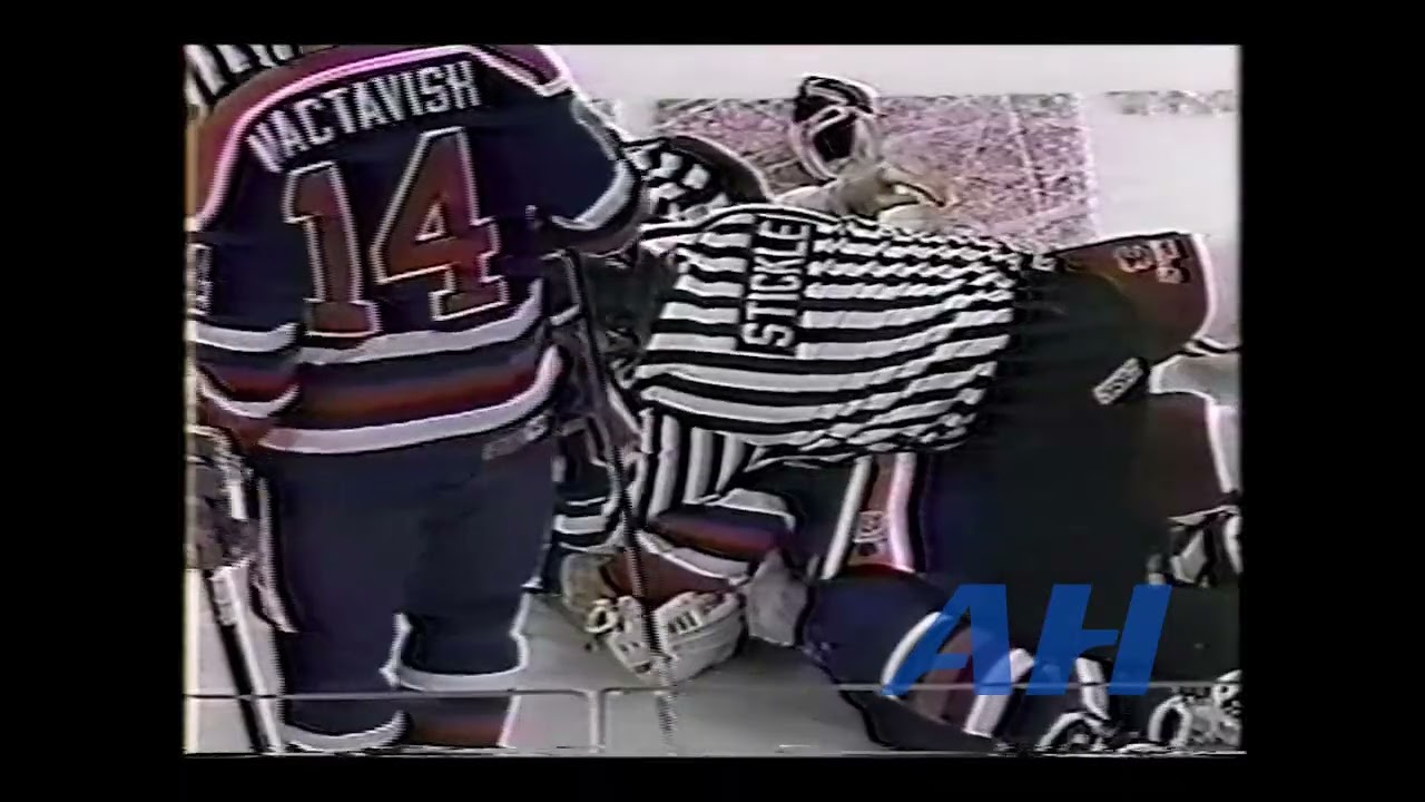 NHL Feb. 7, 1994 Paul Kruse,CGY v Kelly Buchberger,EDM Calgary Flames Edmonton Oilers