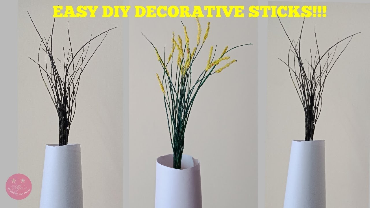Easy to make table top vase filler sticks using leaf mid-stem and semolina | DIY grass flowers