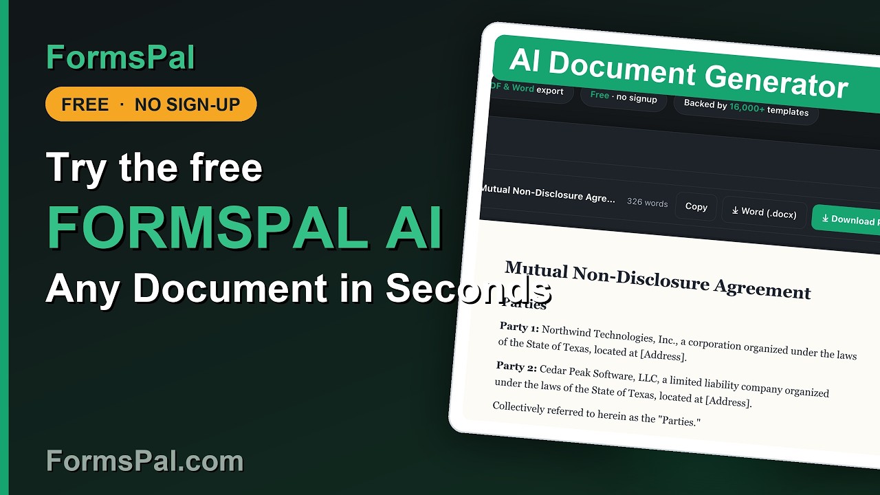 FormsPal AI: Generate Any Document in Seconds (Free, No Sign-Up)