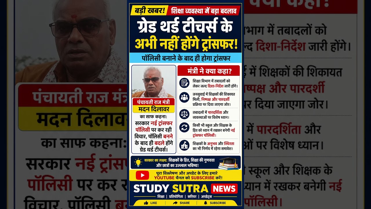 🔥 Grade 3 Teachers Transfer News 2026 | अब नहीं होंगे ट्रांसफर! बड़ी अपडेट