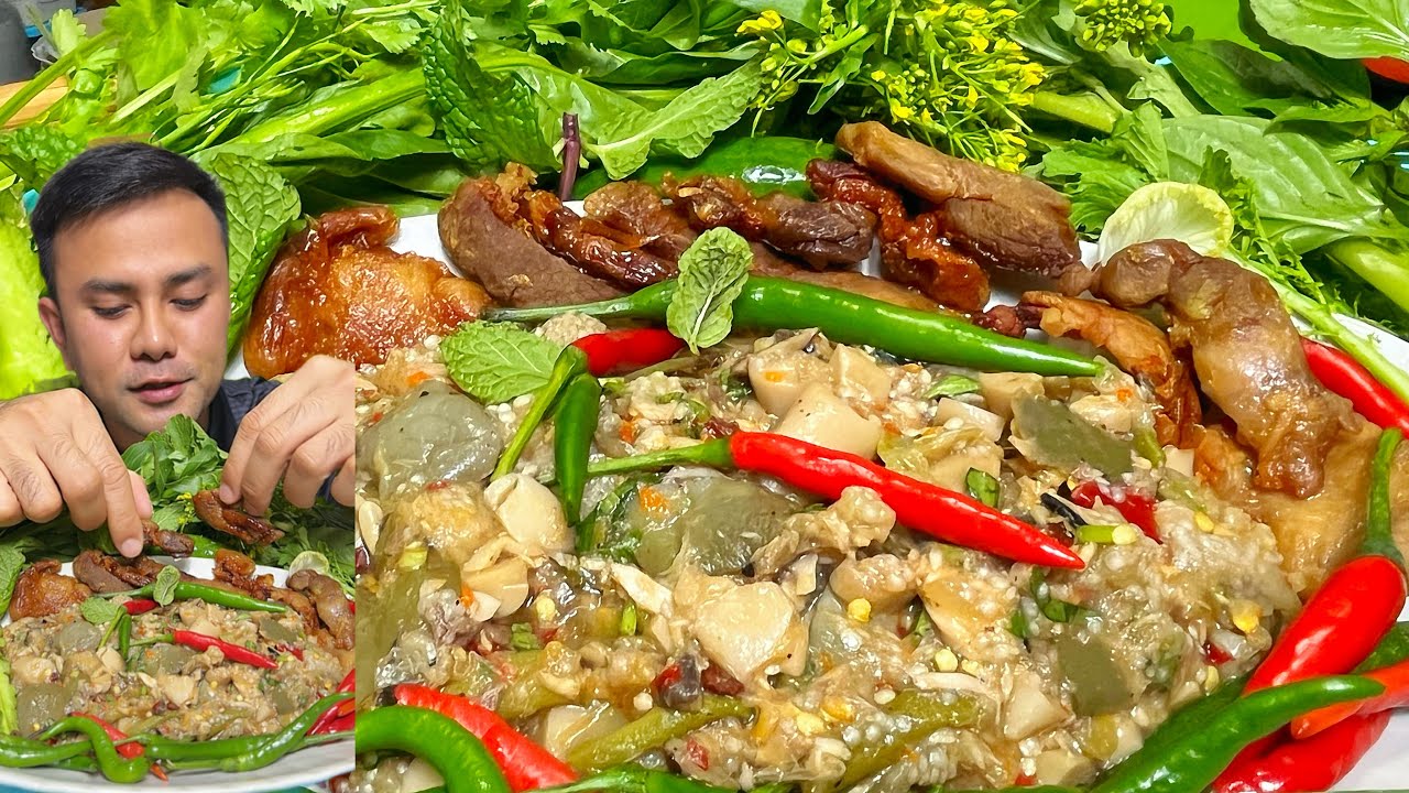 ซุปมะเขือใส่เห็ดนัวๆ กับหมูแดดเดียวหอมๆ แกล้มผักสดมาเป็นสวน แซ่บหลาย #mukbang #food