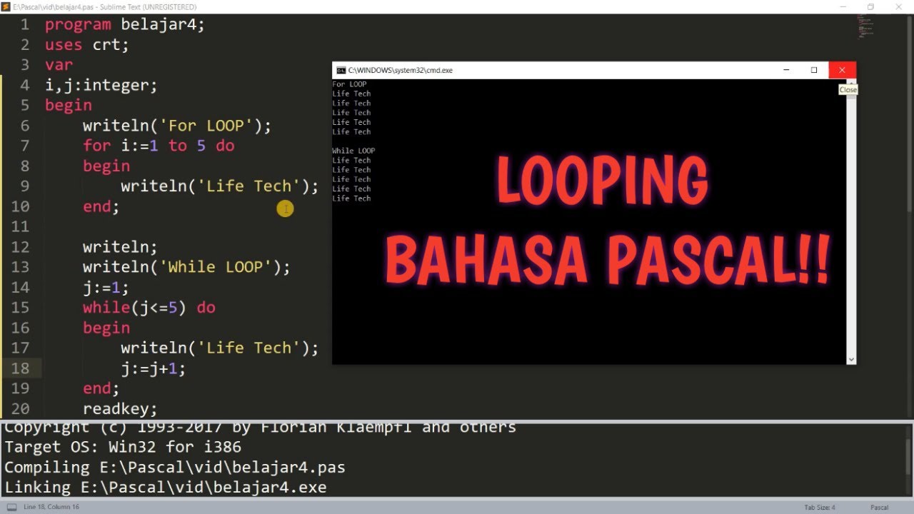 LOOPING Pada BAHASA PASCAL - BELAJAR 4 PEMROGRAMAN PASCAL