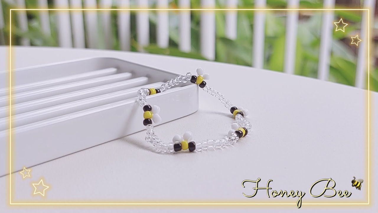 สอนร้อยกำไลลูกปัดน้องผึ้งง่ายๆ สไตล์เกาหลี🐝✨: How to Make Bee Beaded Bracelet Jewelry (Easy DIY)