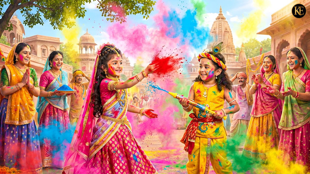 वृंदावन में कान्हा-राधा और गोपियों की मस्तानी होली – चारों ओर उड़ा गुलाल! || YMKN || Krishan leela