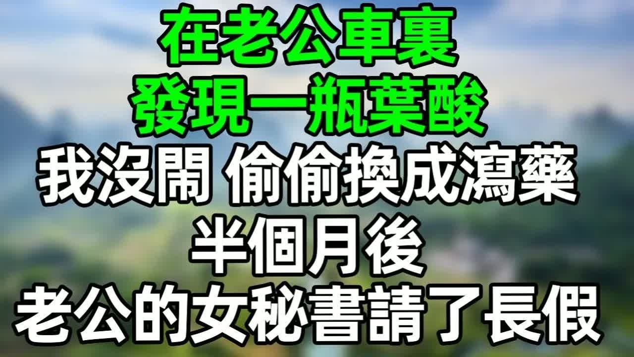 在老公車裏發現一瓶葉酸，我沒閙 偷偷換成瀉藥，半個月後，老公的女秘書請了長假！#深夜淺讀 #夜讀人生 #大橘講故事  #情感故事 #講故事  #幸福生活 #深夜故事