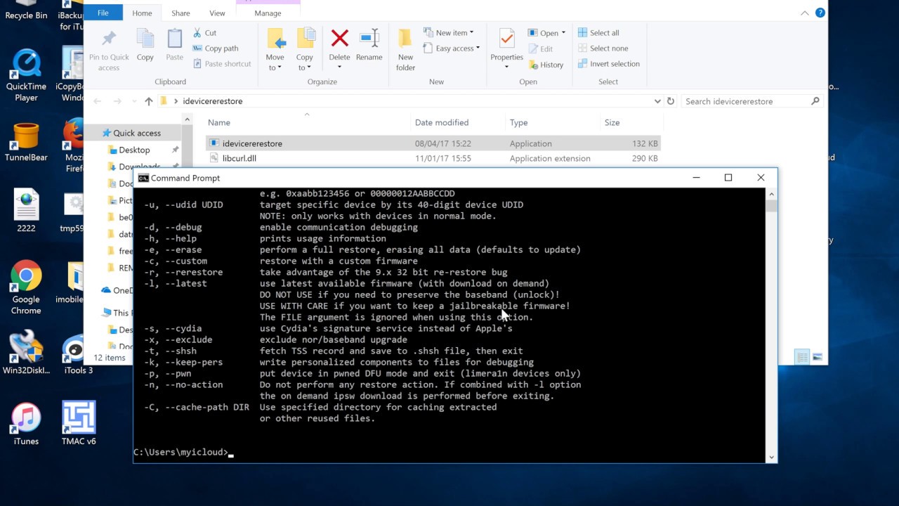 idevicererestore downgrade 32bits devices for windows