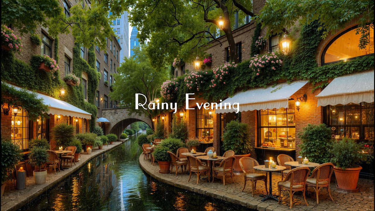 🌧️ Rainy Evening Café Jazz | Cozy Canal Ambience & Smooth Relaxing Jazz Music ☕✨