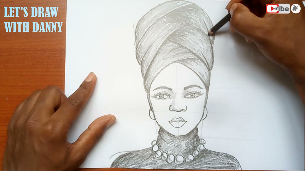 how to draw African lady , African woman drawing , African lady drawing