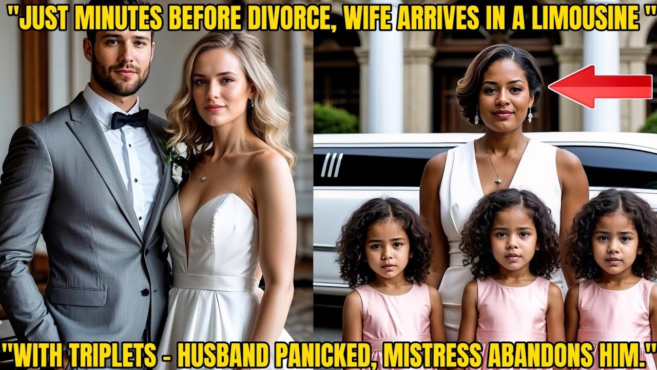 FEW MINUTES BEFORE DIVORCE, WIFE ARRIVES IN LIMOUSINE WITH TRIPLETS, HUSBAND PANICS, MISTRESS LEAVES