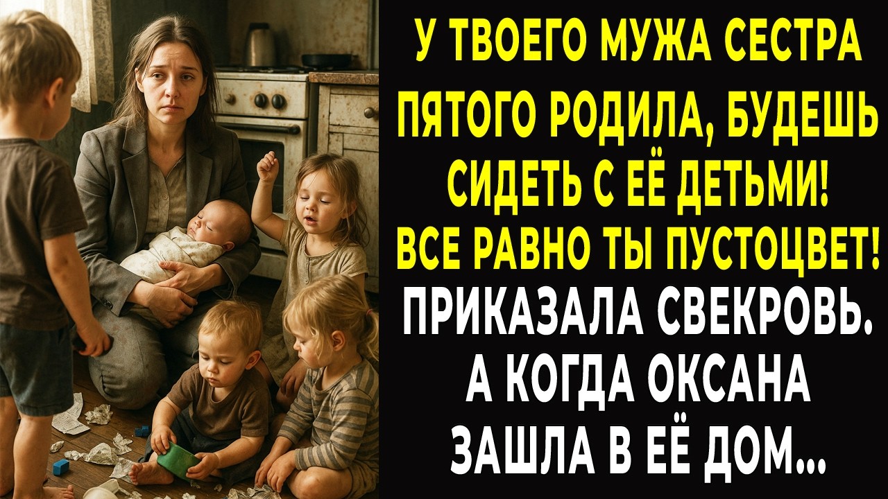Сестра твоего мужа родила, будешь сидеть с ее детьми! приказала свекровь. А когда Оксана зашла в дом