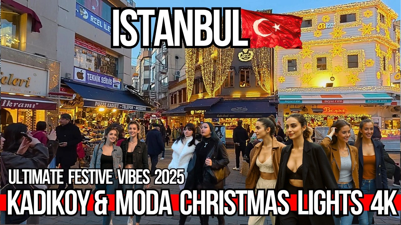 Christmas in Istanbul 4K: Magical Night Walk in Kadikoy & Moda Tram Ride