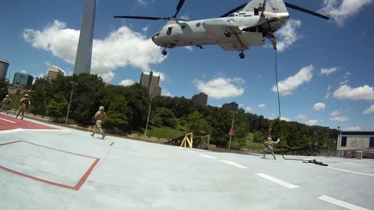 Fast-roping Marines with Helmet Cam -- Marine Week St. Louis