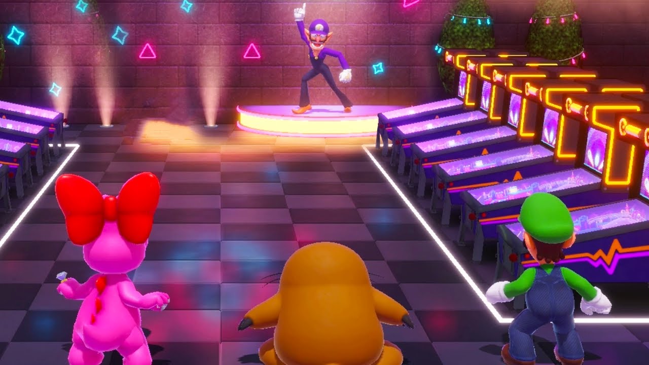 Super Mario Party Jamboree 4 Players - Waluigi's Pinball Arcade Minigame (Demo Gameplay)