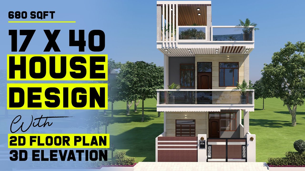 17 by 40, 680 SQFT House Floor Plan With 3D Front Elevation | 17*40 East Facing House plan #D280