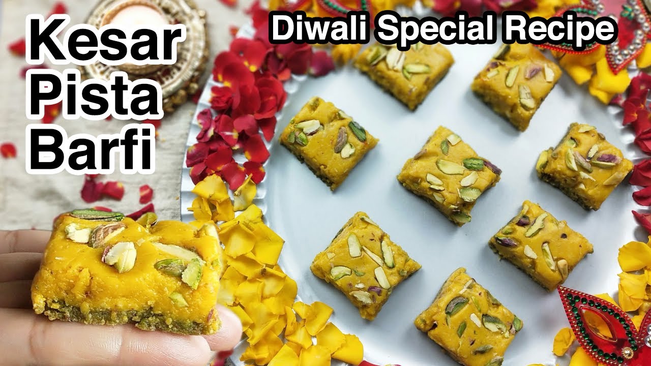 Diwali Mithai - Kesar Pista Barfi Recipe | Instant Kesar Pista Burfi Recipe | Indian Sweets