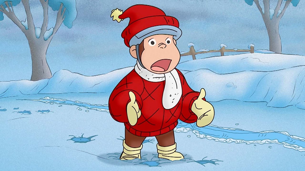 雪の中の配達少年 🚲 おさるのジョージ