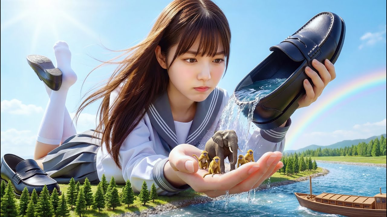 當女巨人遇上刻舟求劍，她竟把河水舀乾了！搞笑短片 Giantess Meets Marking the Boat for the Sword, She Drains the River Dry
