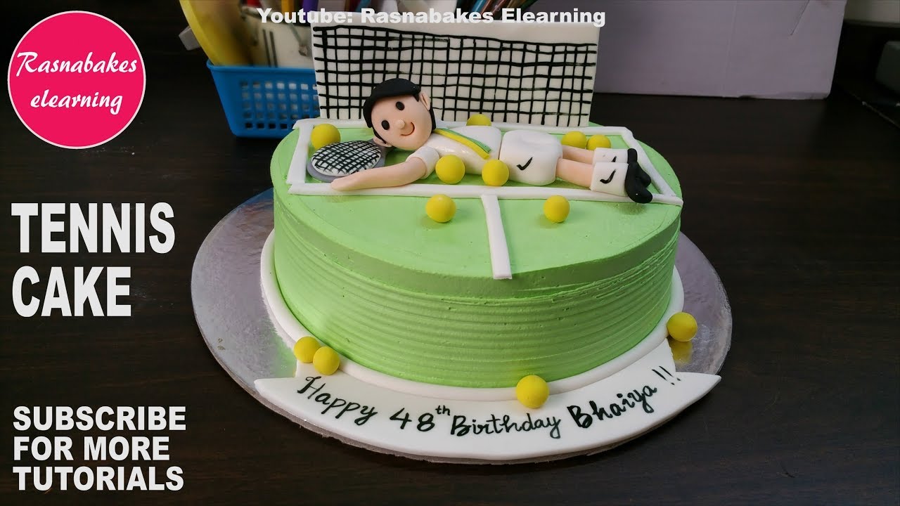 3d fondant wimbledon tennis racket ball courts players birthday homemade whipped cream cake design