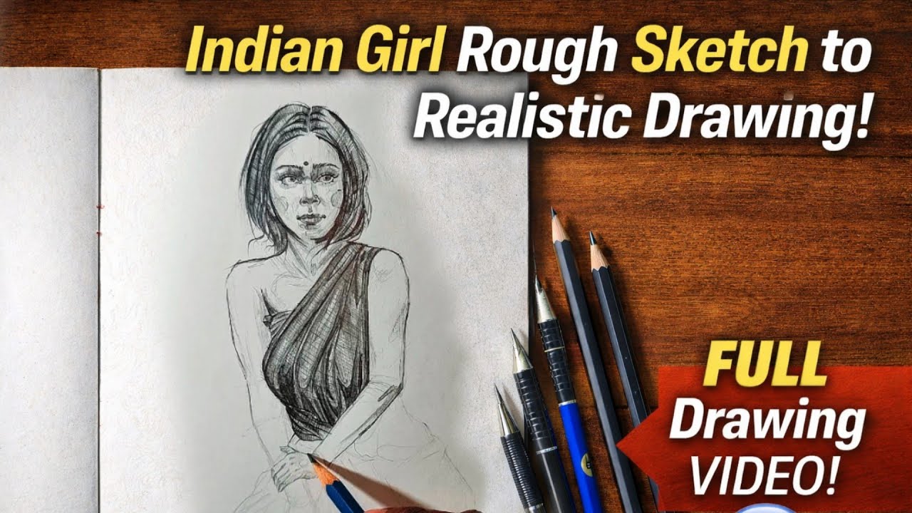 Indian Girl Rough Sketch to Realistic Drawing | Step by Step Portrait Drawing Tutorial 