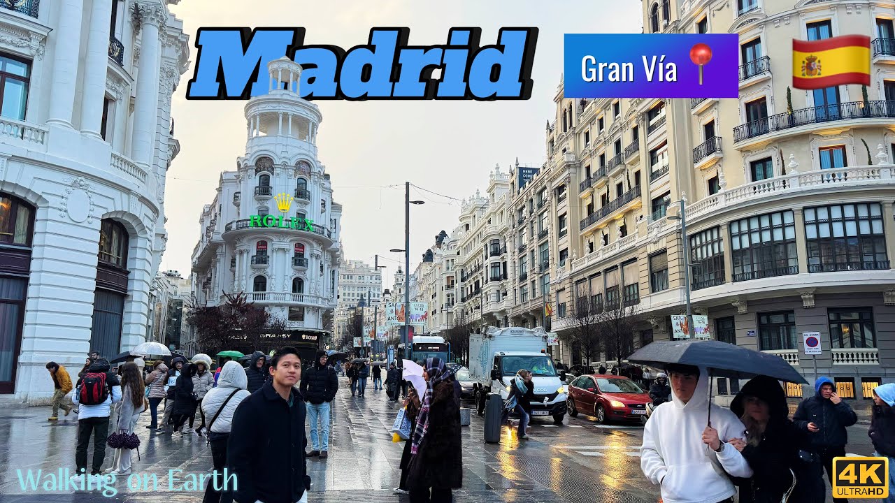 Falling in Love with Madrid on a Rainy Day 🌧️ Gran Vía Vibes | Madrid Walking Tour (4K/60fps) 🇪🇸
