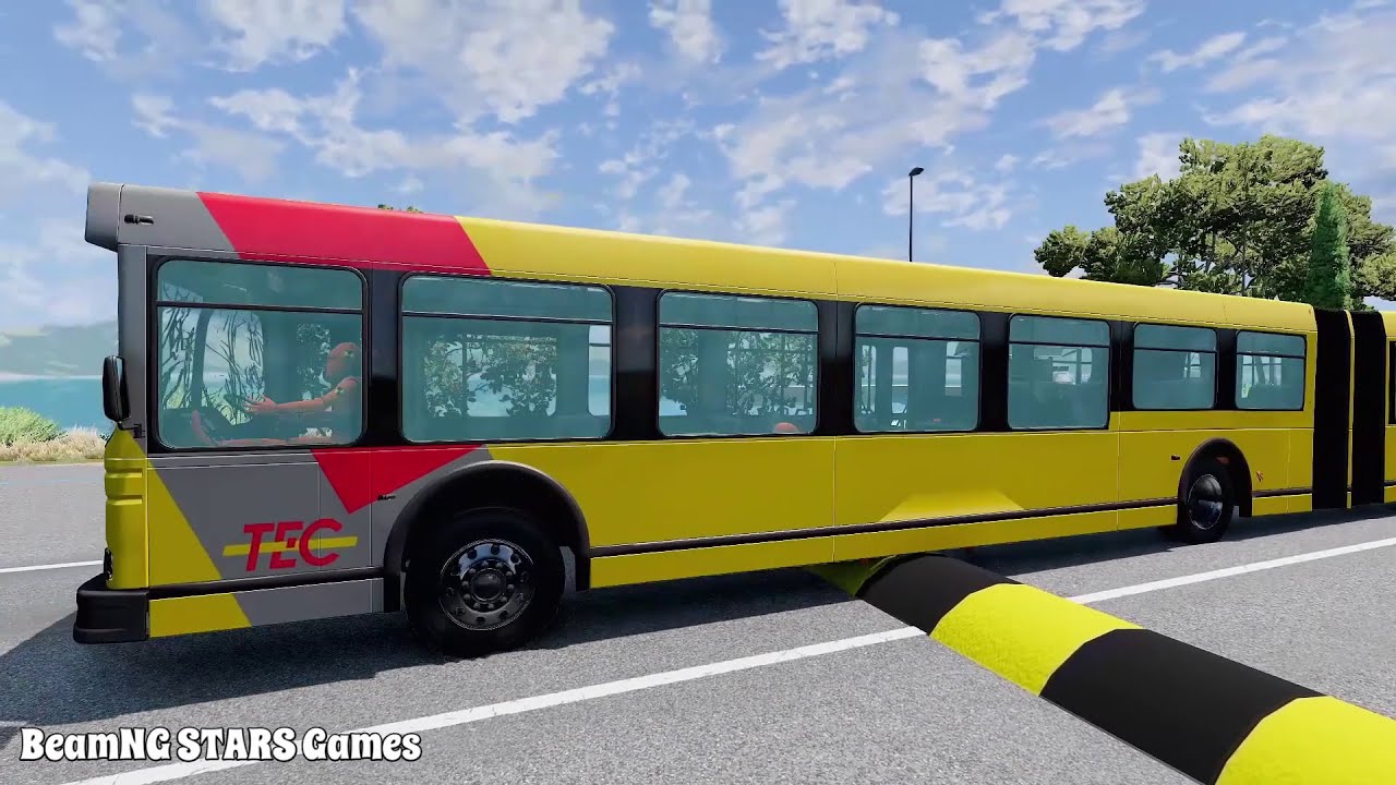 LONG BUS, TRUCKS And CARS Vs MASSIVE SPEED BUMPS - BeamNG.Drive