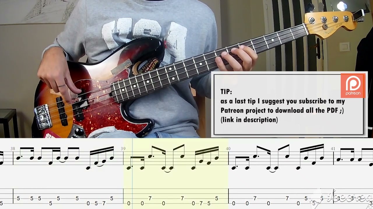 Blurry - Puddle of Mudd BASS COVER + PLAY ALONG TAB + SCORE PDF