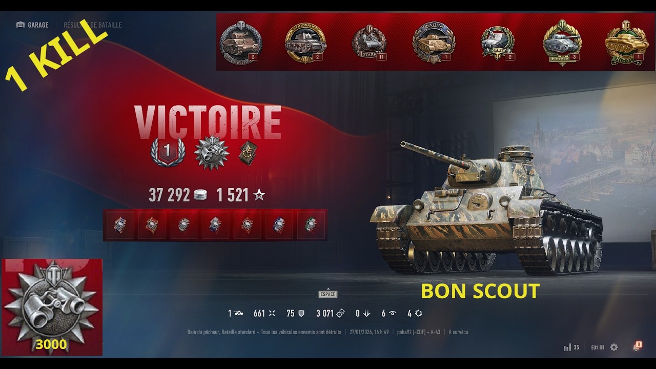 WORLD OF TANK - AVEC LE A43 - BON SCOUT +3000 - 1 KILL - SA0150