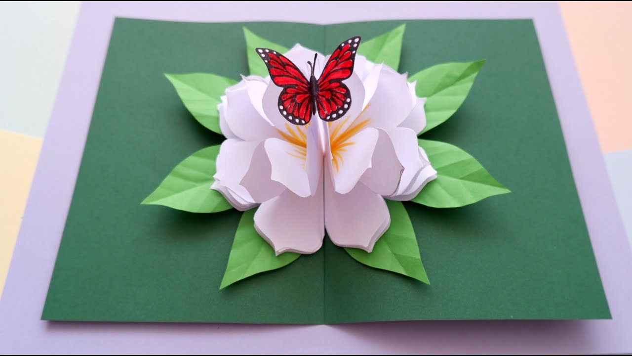 Pop Up Flower Card with Butterfly | How to make a Pop Up Flower Greeting Card |  DIY Birthday Cards