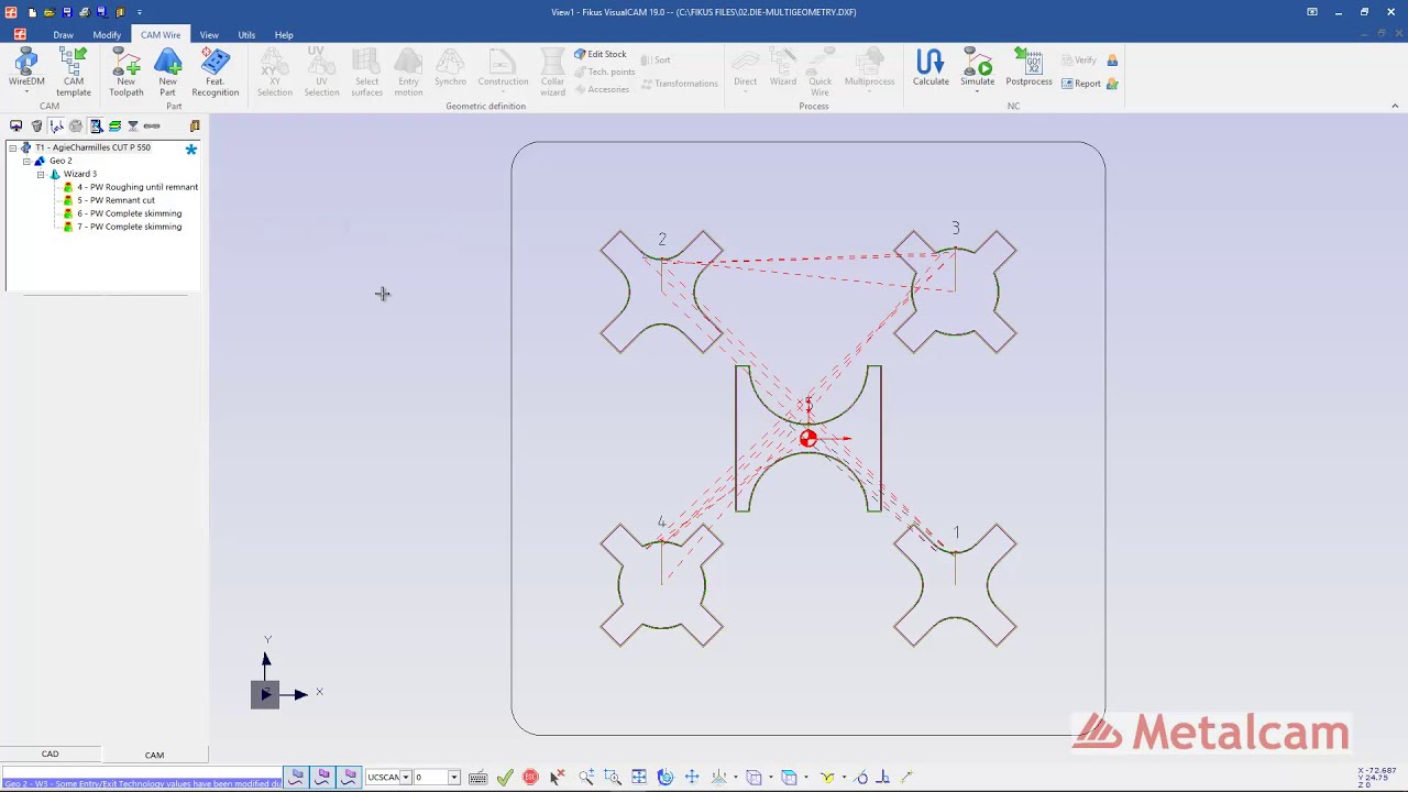 Fikus VisualCAM ST basic programming: Multigeometry Die for AgieCharmilles CUT P 550