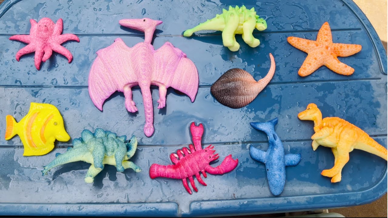 Growing Dinosaurs and Ocean Toys In The Water! Ankylosaurus, Stegosaurus, Octopus, Starfish