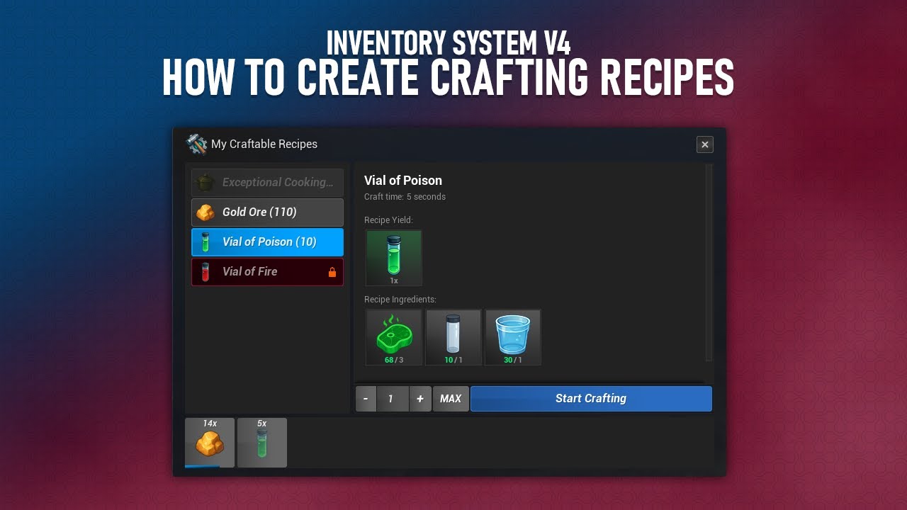 UE5 Inventory System V4 - How to Create Crafting Recipes