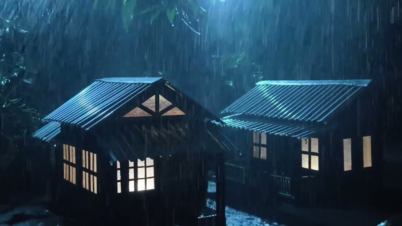 No Ads Rain Sounds for Sleeping - ASMR Torrential Rain on Tin Roof for Nighttime Anxiety Calm