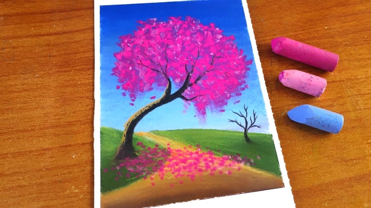 Easy Oil Pastel Cherry Blossom Tree Painting for beginners | Oil Pastel Drawing