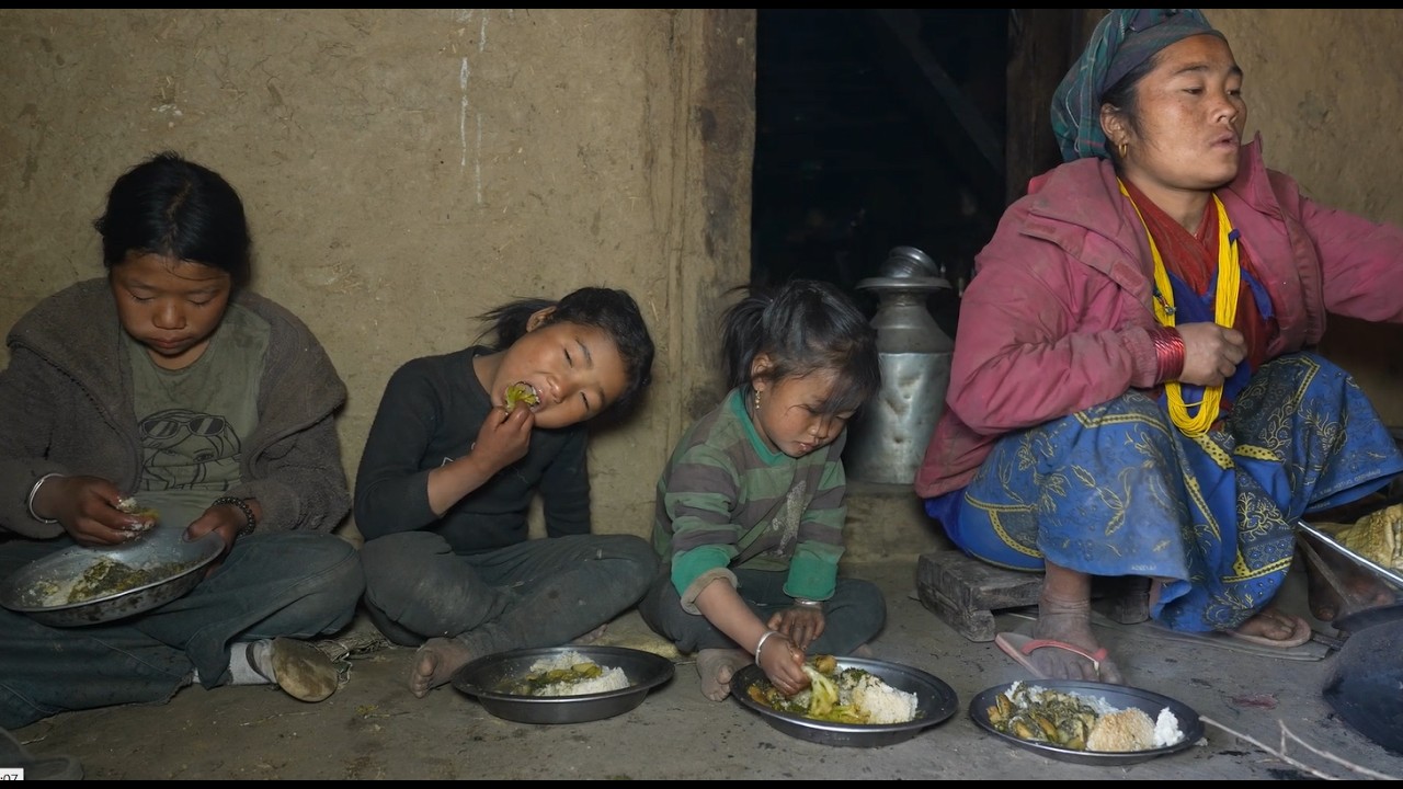 Cooking green vegetables and potato curry in the village ll Rural village life