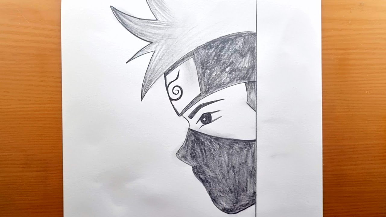 Dessin d'anime facile avec dessin au crayon - Comment dessiner un garçon d'anime portant un masque