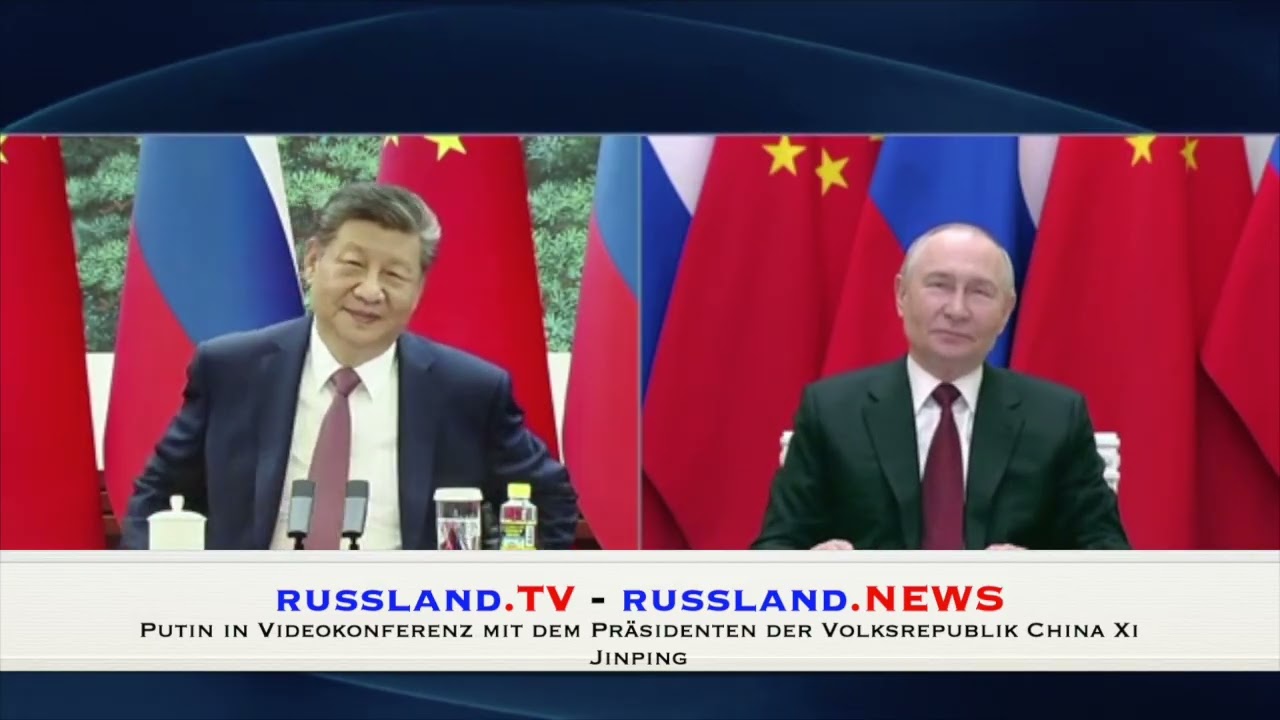 Putin in Videokonferenz mit dem Präsidenten der Volksrepublik China Xi Jinping
