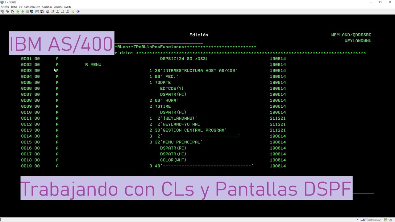 IBM AS/400: Trabajando con CLs y Pantallas DSPF