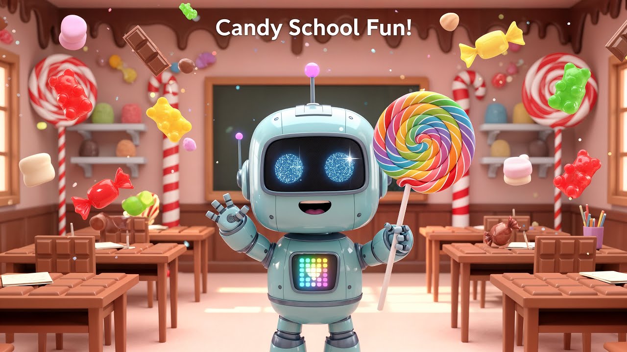 “Baby Robot’s First Day at Candy School 🤖🍭 | 3D Animation Song”