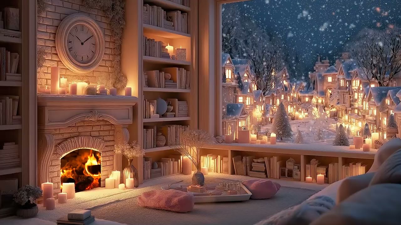 🔥 Warm Fireplace Cabin | Blizzard Wind Outside 3 Hours | Relaxing Focus Study Stress Relief Healing