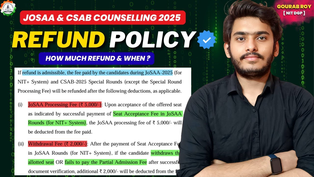 CSAB Refund Policy 2025✅ | JOSAA & CSAB Fee Refund | CSAB Counselling 2025 