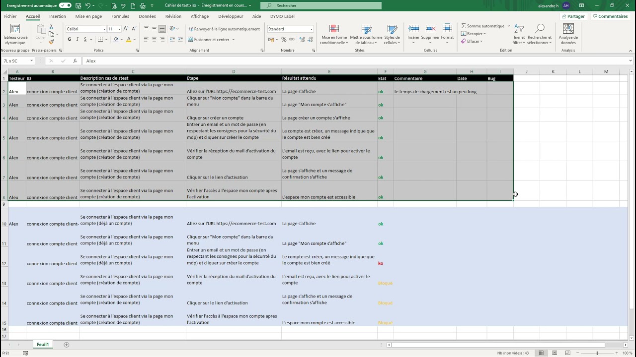 21  Cahier de test sur Excel - Test logiciel (ISTQB)