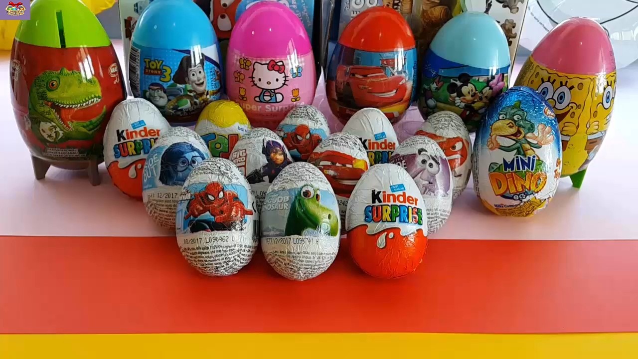UNBOXING 19 SURPRISE EGGS Toy Story, Spongebob, Mickey Mouse, Kinder Surprise