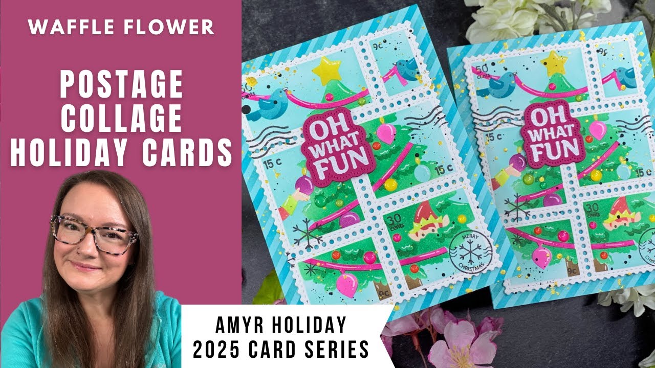 Postage Collage Vertical Tree Cards | Waffle Flower | AmyR 2025 Holiday Card Series #7